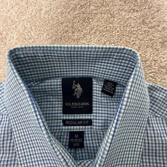 U.S. Polo Assn Checkered Blue Button Up Shirt Medium 15/15 1/2 32/33 Long Sleeve - Picture 5 of 7